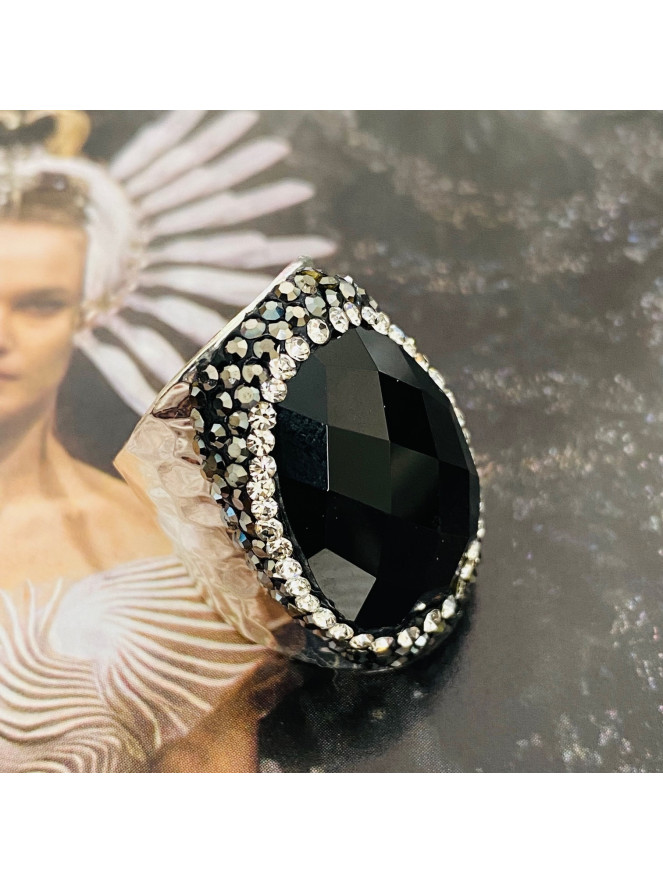 Bague argentée en onyx modèle dream argent black