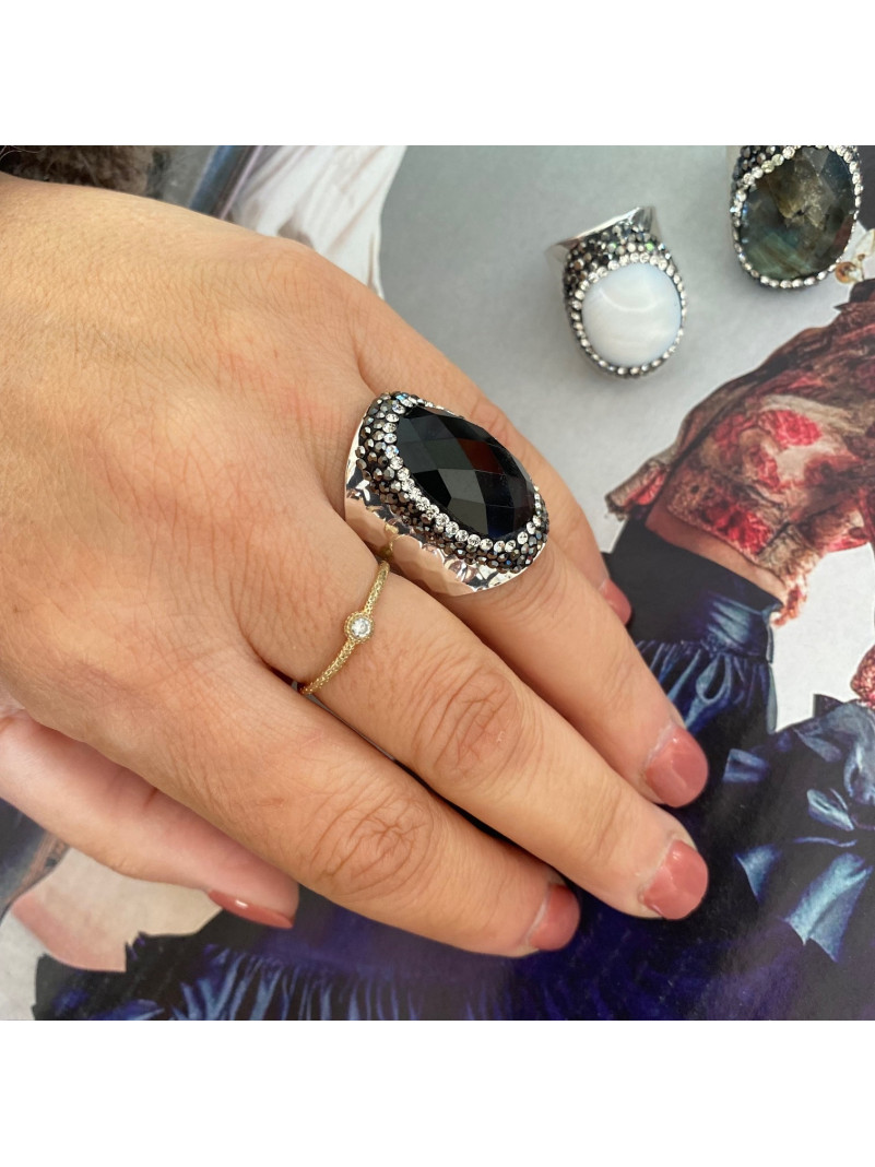 Bague argentée en onyx modèle dream argent black
