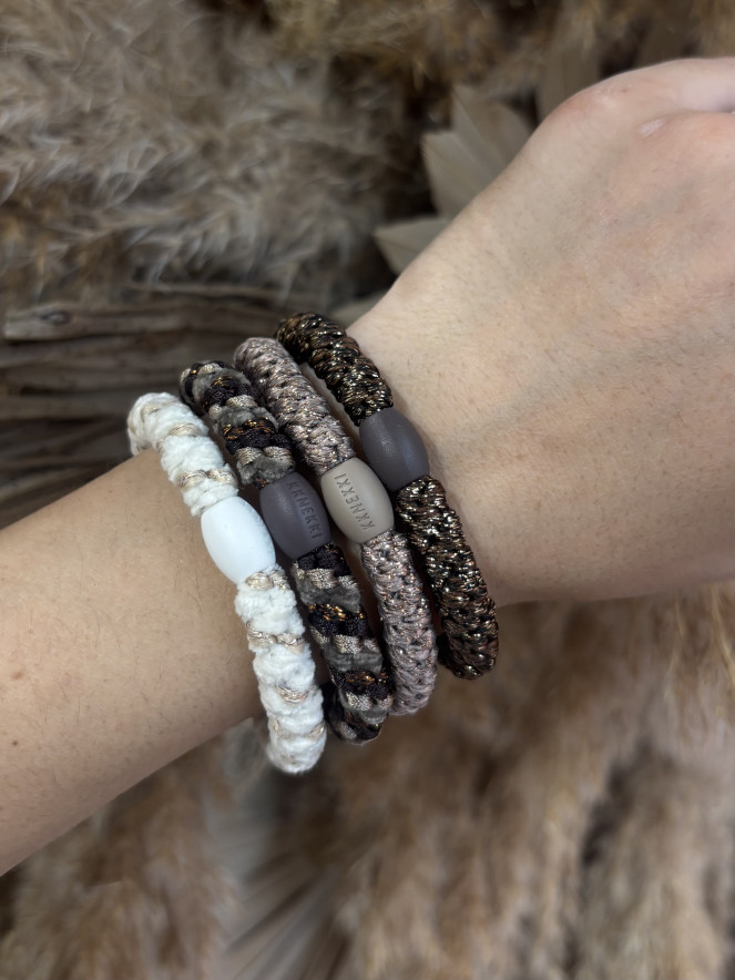 BRACELET CHOUCHOU KKNEKKI lot de 4 chocolat taupe blanc