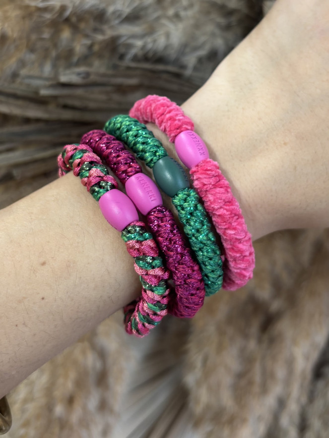 BRACELET CHOUCHOU KKNEKKI lot de 4 rose vert