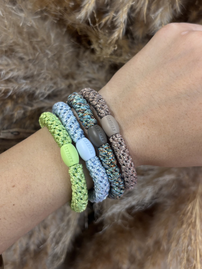 BRACELET CHOUCHOU KKNEKKI lot de 4 vert bleu tape rosé