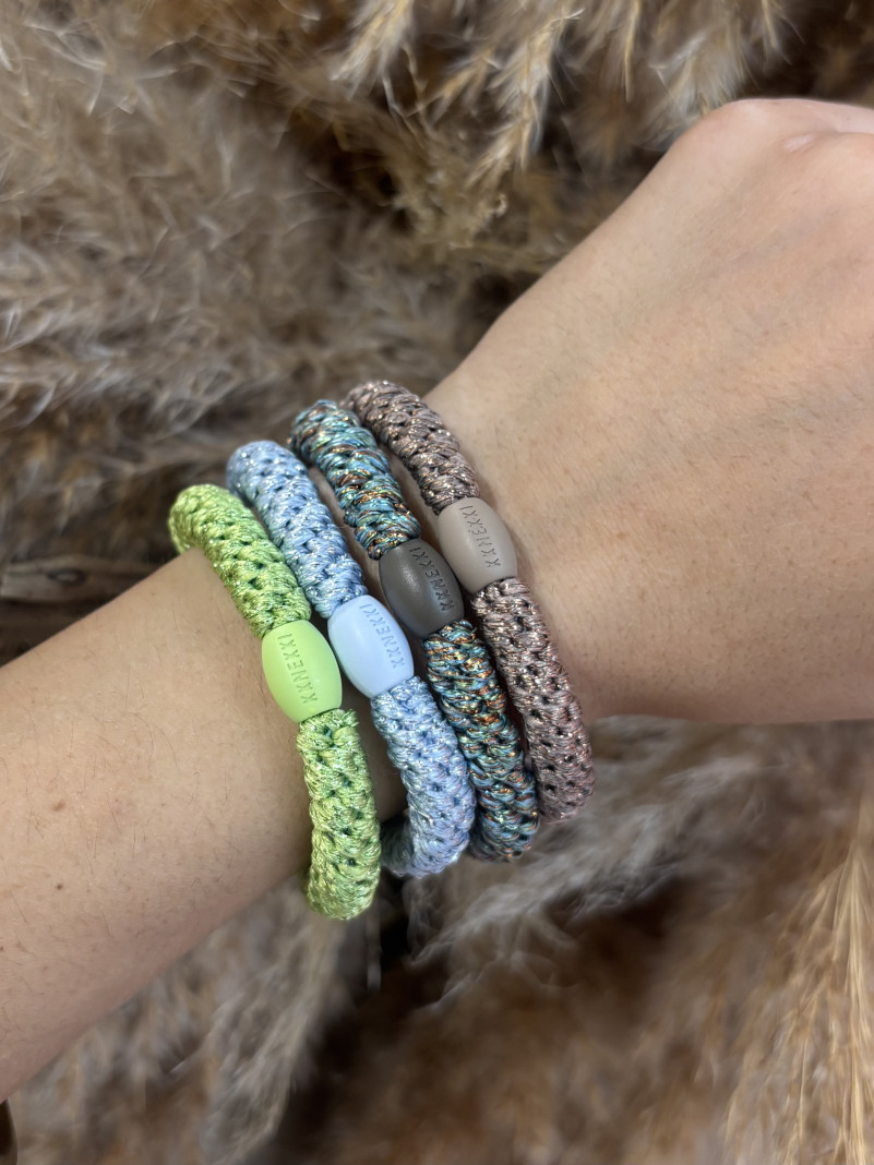 BRACELET CHOUCHOU KKNEKKI lot de 4 vert bleu tape rosé