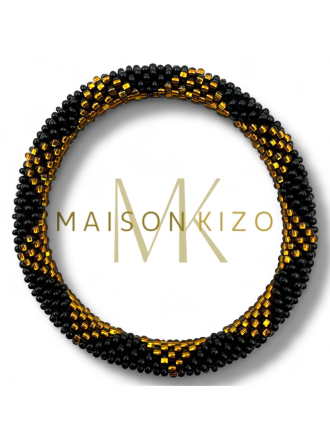 Bracelet Népalais NOIR DORÉ TRIANGLE N25