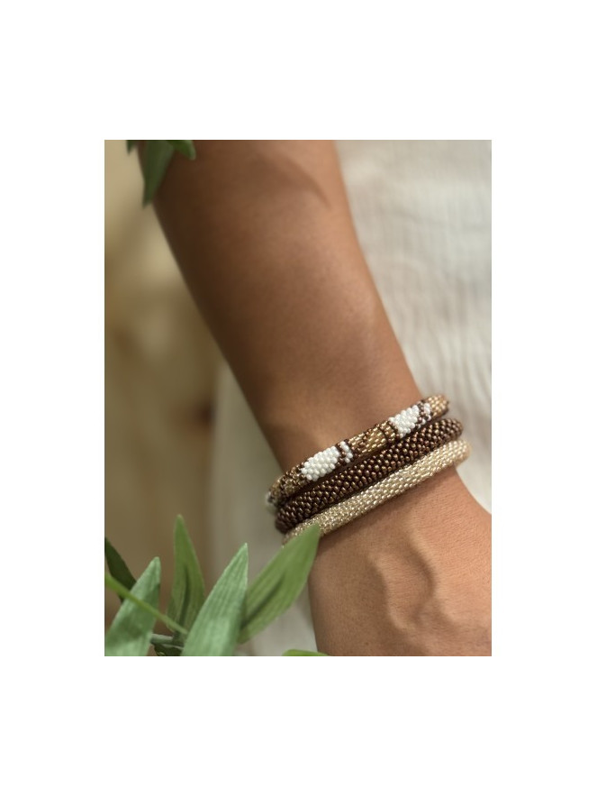 Bracelet Népalais MARRON GLACÉ BLANC B31