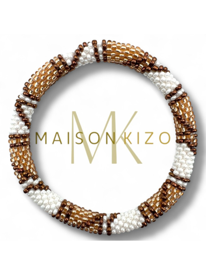Bracelet Népalais MARRON GLACÉ BLANC B31