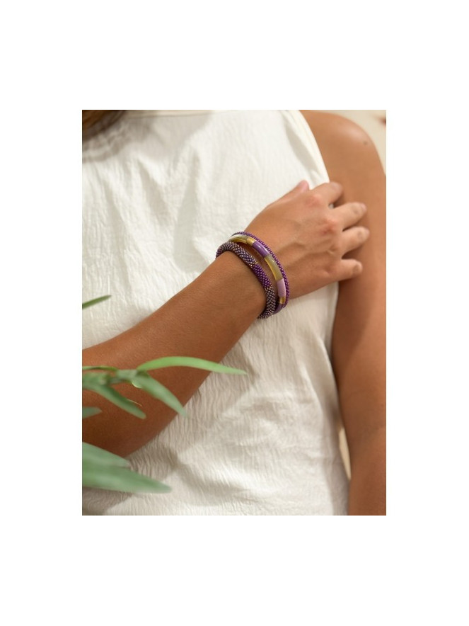 BRACELET NÉPALAIS PRUNE OR  B24