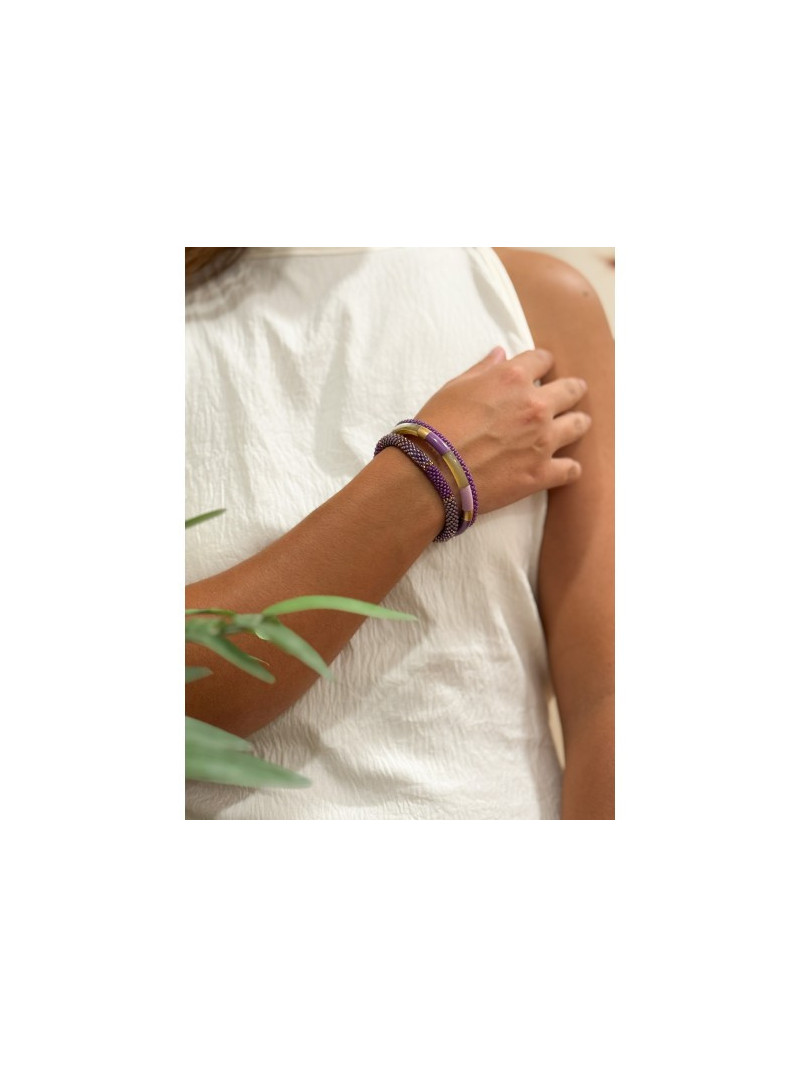 BRACELET NÉPALAIS PRUNE OR  B24