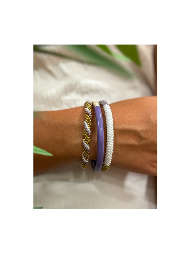 Bracelet Népalais KAKI PRUNE BLANC B13