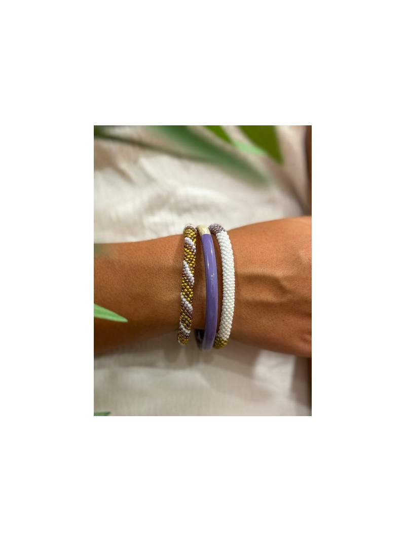 Bracelet Népalais KAKI PRUNE BLANC B13