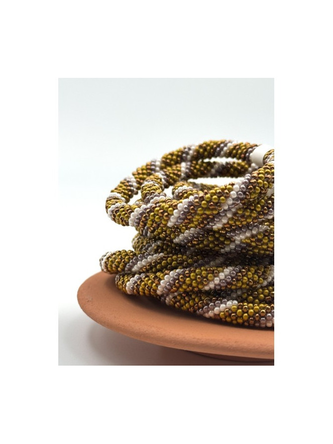 Bracelet Népalais KAKI PRUNE BLANC B13