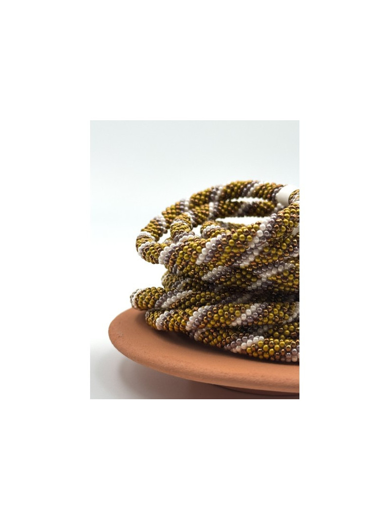 Bracelet Népalais KAKI PRUNE BLANC B13