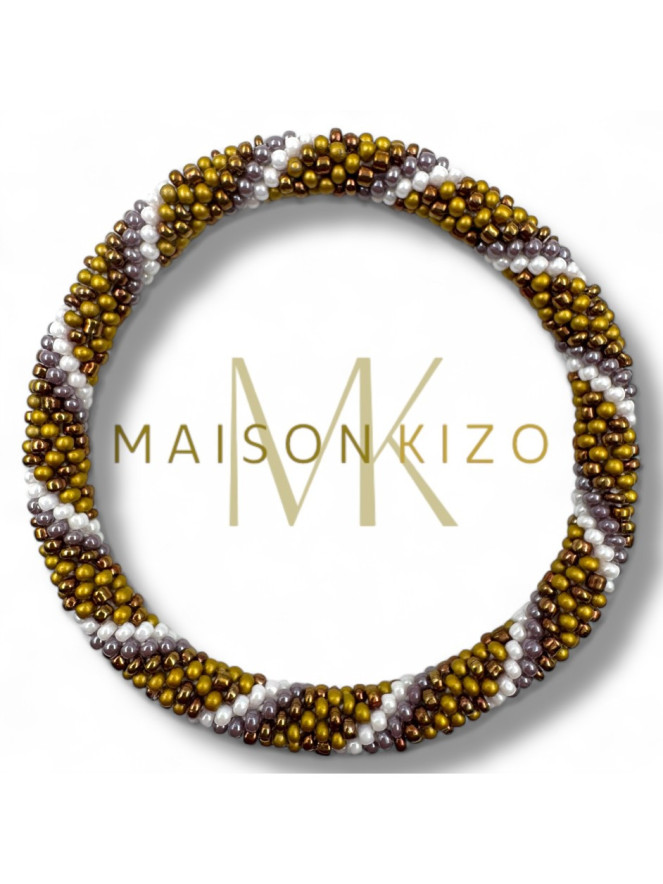 Bracelet Népalais KAKI PRUNE BLANC B13