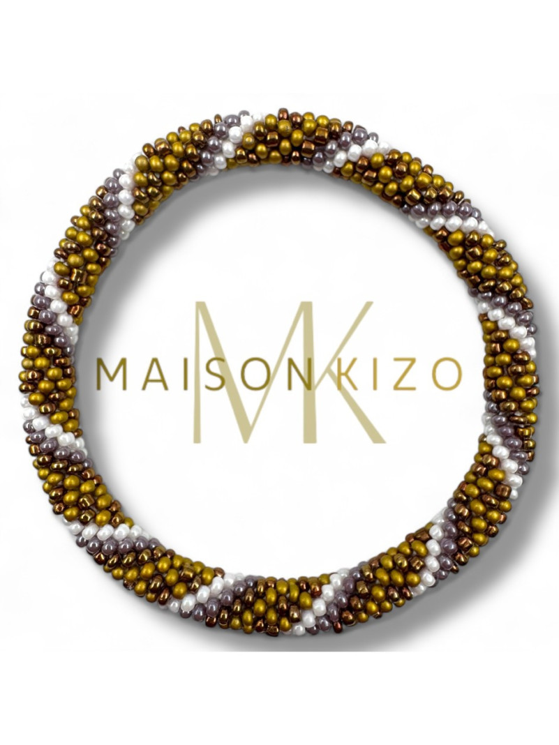 Bracelet Népalais KAKI PRUNE BLANC B13