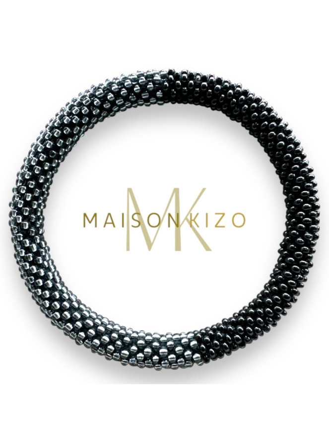 Bracelet Népalais NOIR GRIS ARGENT N16