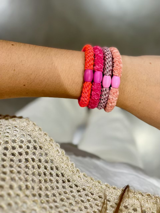 BRACELET CHOUCHOU KKNEKKI lot de 4 ROSE ORANGE LILAS