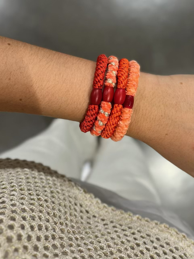 BRACELET CHOUCHOU KKNEKKI lot de 4 ORANGE ROUILLE TERRACOTTA