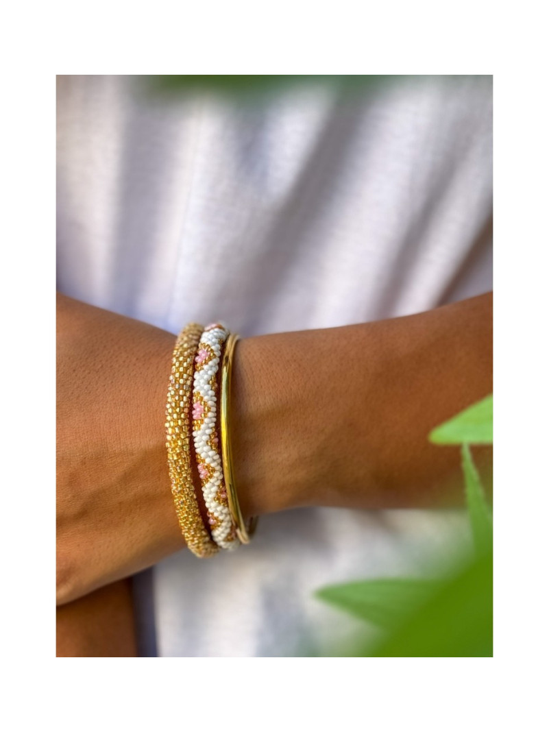 BRACELET NÉPALAIS BEIGE DORÉ A87