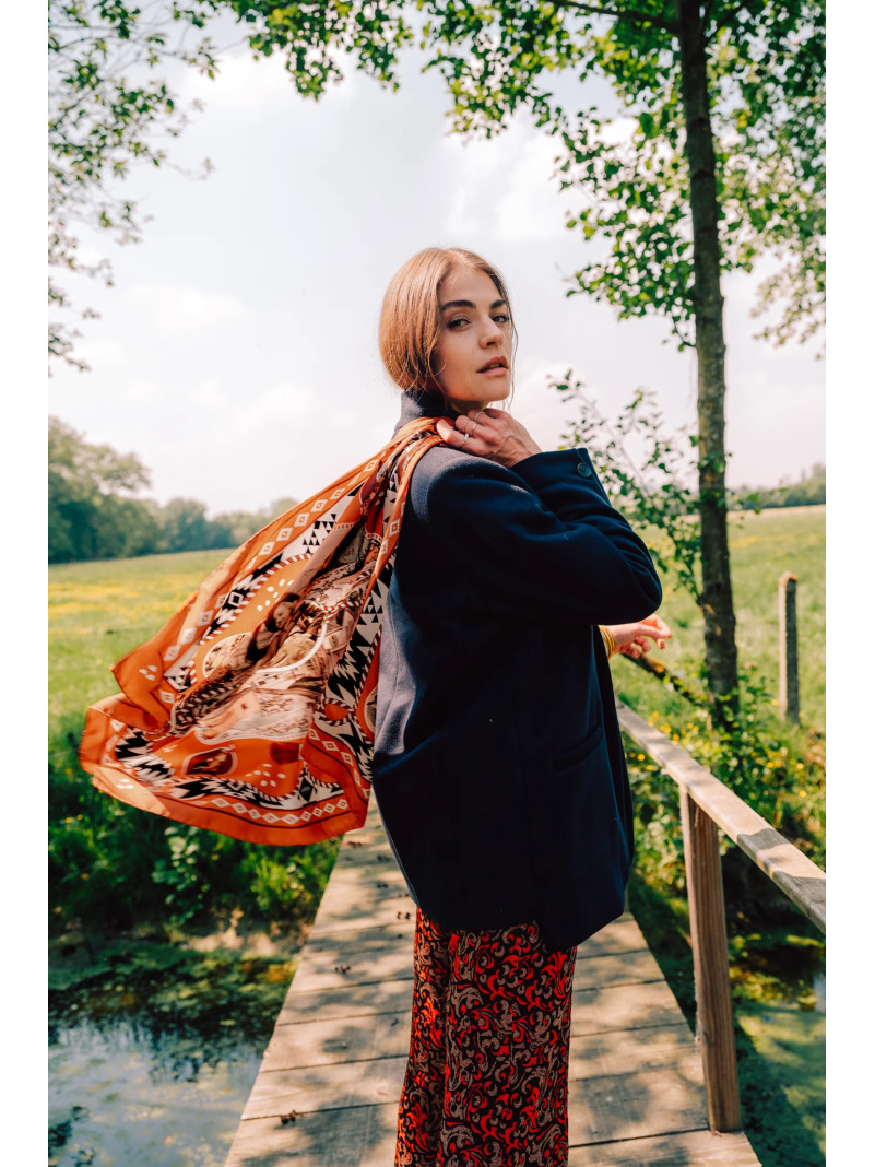 Foulard carré soie ANTAN DUSTY WEST BRICK 70