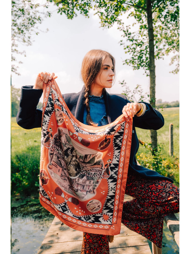 Foulard carré soie ANTAN DUSTY WEST BRICK 70