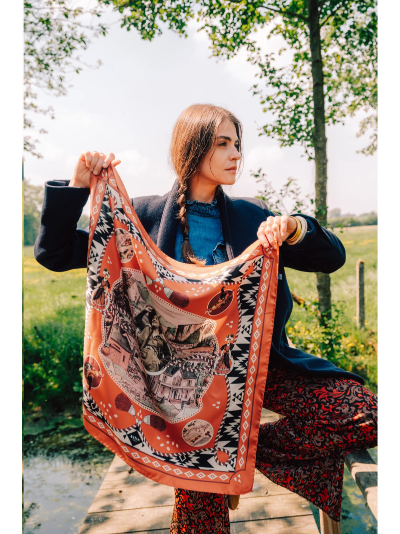 Foulard carré soie ANTAN DUSTY WEST BRICK 70