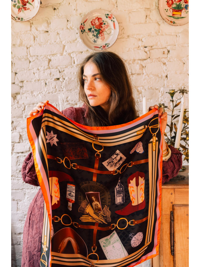 Foulard carré soie ANTAN THE COWGIRL GEAR KAKI 70