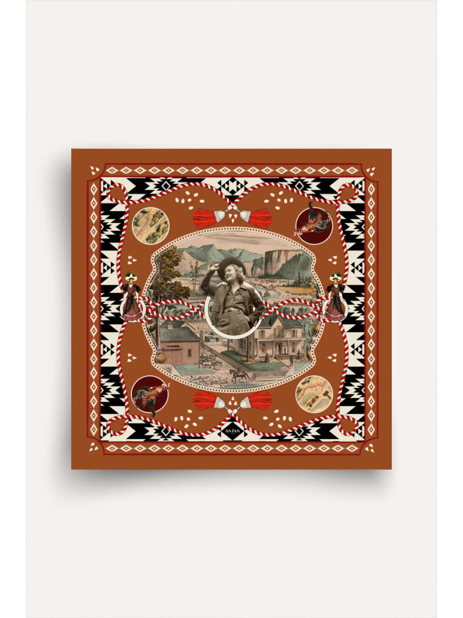 Foulard carré soie ANTAN DUSTY WEST BROWN 70