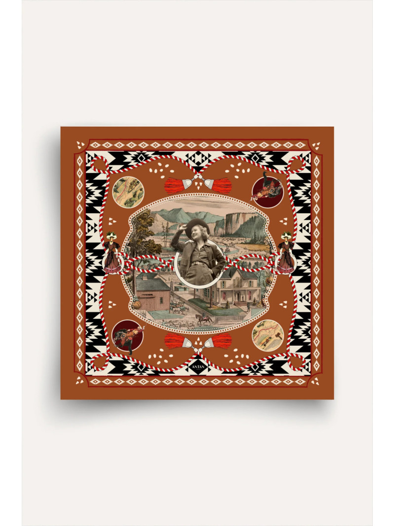 Foulard carré soie ANTAN DUSTY WEST BROWN 70