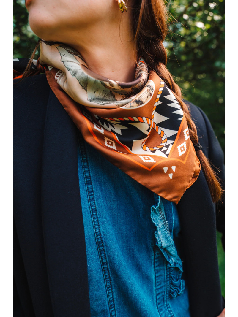 Foulard carré soie ANTAN DUSTY WEST BROWN 70