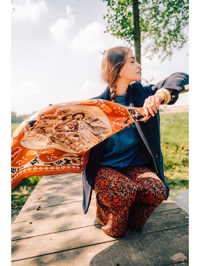 Foulard carré soie ANTAN DUSTY WEST BROWN 70