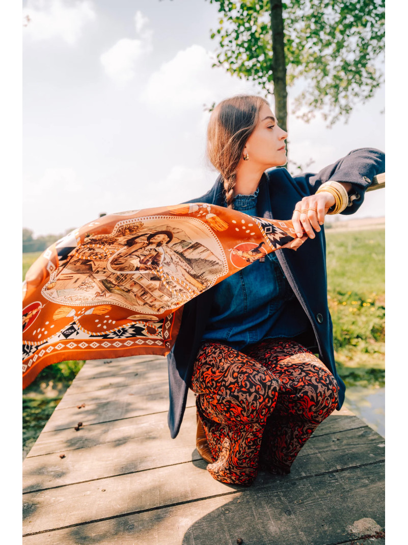Foulard carré soie ANTAN DUSTY WEST BROWN 70
