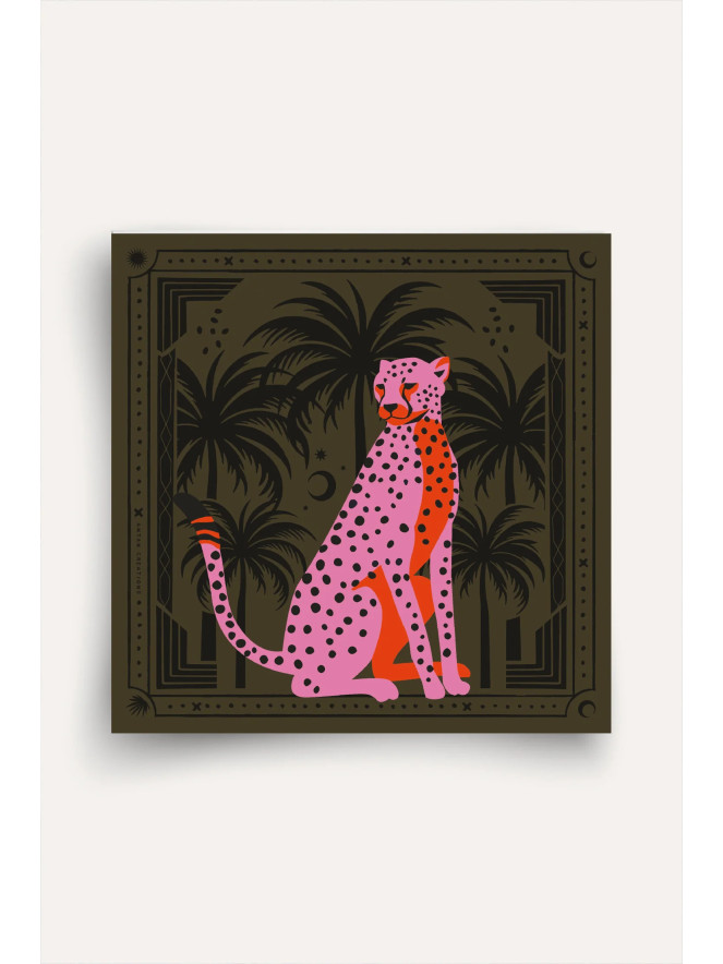 Foulard carré soie ANTAN CHEETAH & PALMS- GREEN 70
