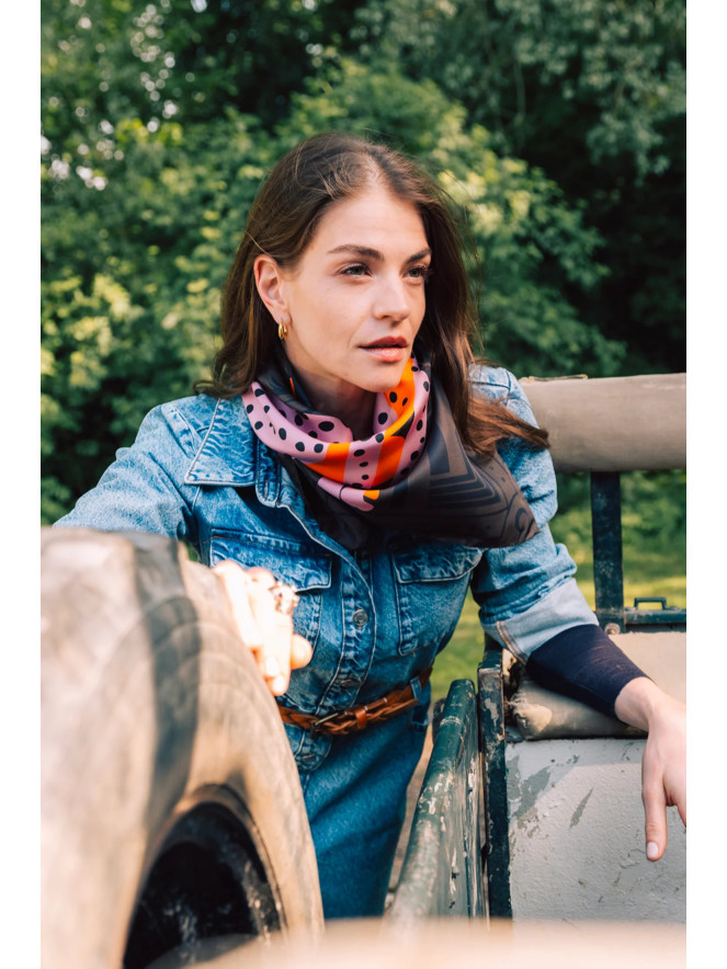 Foulard carré soie ANTAN CHEETAH & PALMS- GREEN 70