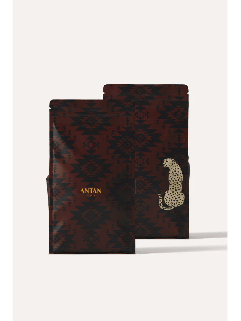 Foulard carré de soie ANTAN CHEETAH & PALMS-BROWN 70