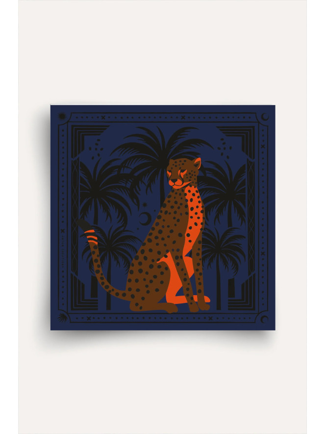 Foulard carré soie ANTAN CHEETAH & PALM-BLUE 70
