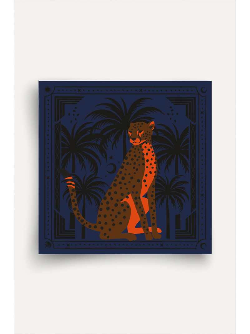 Foulard carré soie ANTAN CHEETAH & PALM-BLUE 70