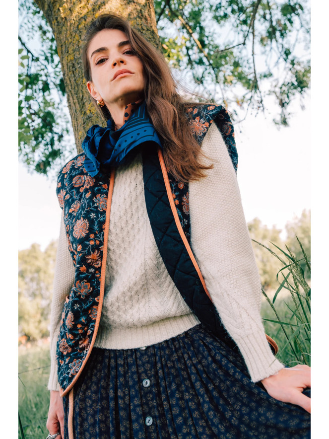 Foulard carré soie ANTAN CHEETAH & PALM-BLUE 70