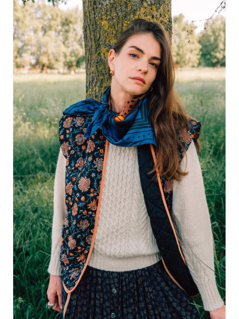 Foulard carré soie ANTAN CHEETAH & PALM-BLUE 70