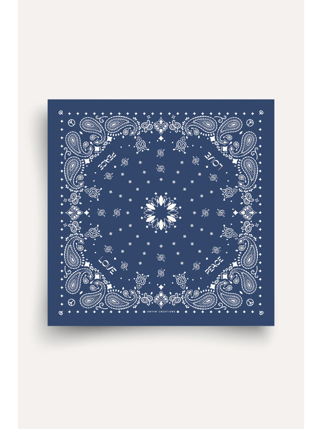 Foulard carré laine ANTAN BANDANA NAVY-ANTIQUE WHITE 100