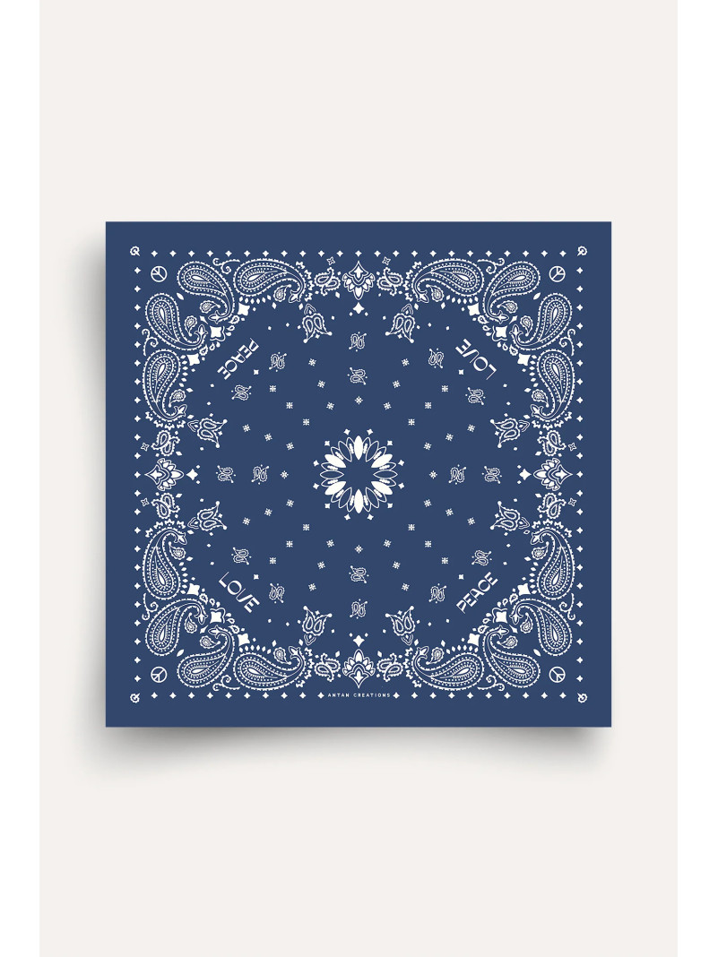 Foulard carré laine ANTAN BANDANA NAVY-ANTIQUE WHITE 100