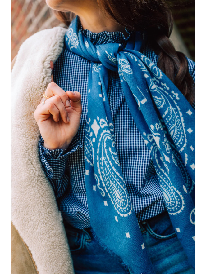 Foulard carré laine ANTAN BANDANA NAVY-ANTIQUE WHITE 100