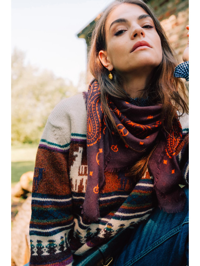Foulard carré laine ANTAN BANDANA FUDGE-PAPRIKA 100