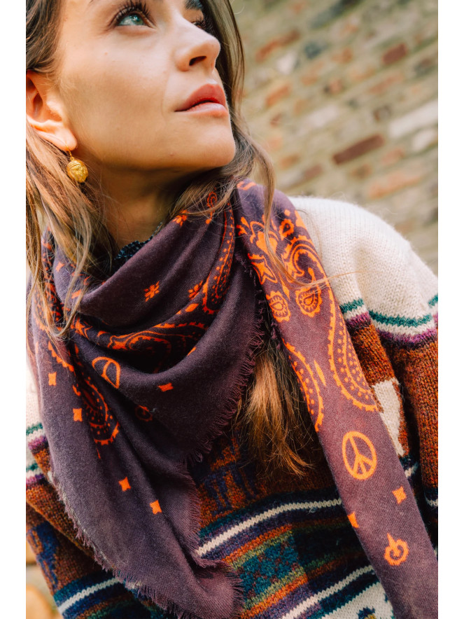 Foulard carré laine ANTAN BANDANA FUDGE-PAPRIKA 100