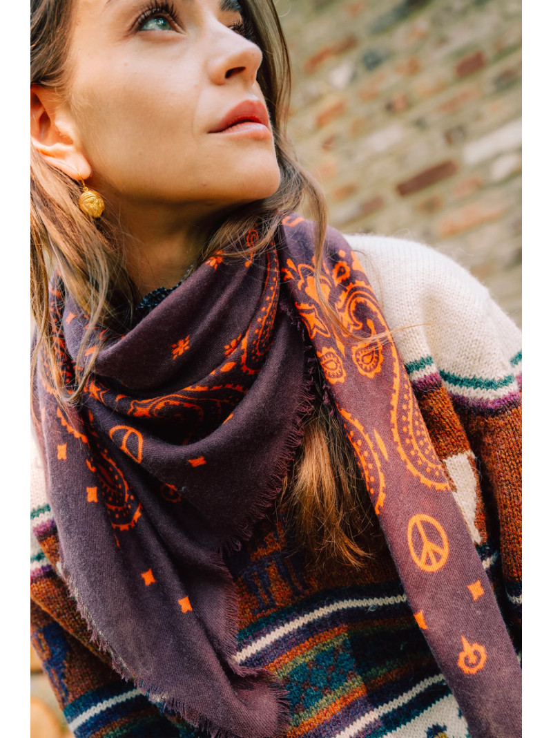Foulard carré laine ANTAN BANDANA FUDGE-PAPRIKA 100