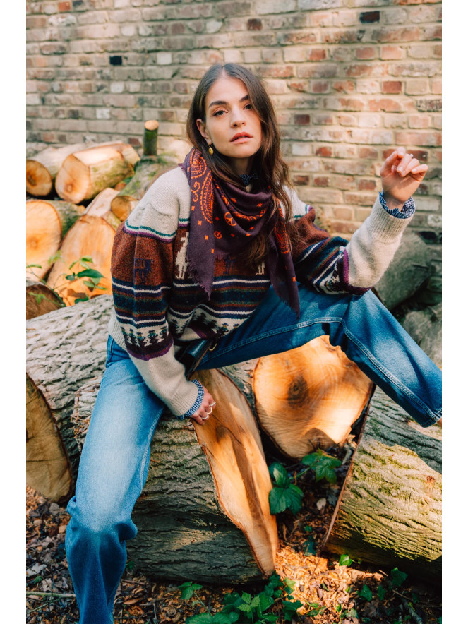 Foulard carré laine ANTAN BANDANA FUDGE-PAPRIKA 100