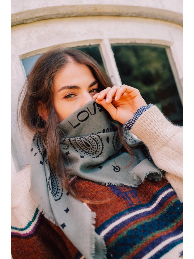 Foulard carré laine ANTAN BANDANA SHADOW-GANACHE 100