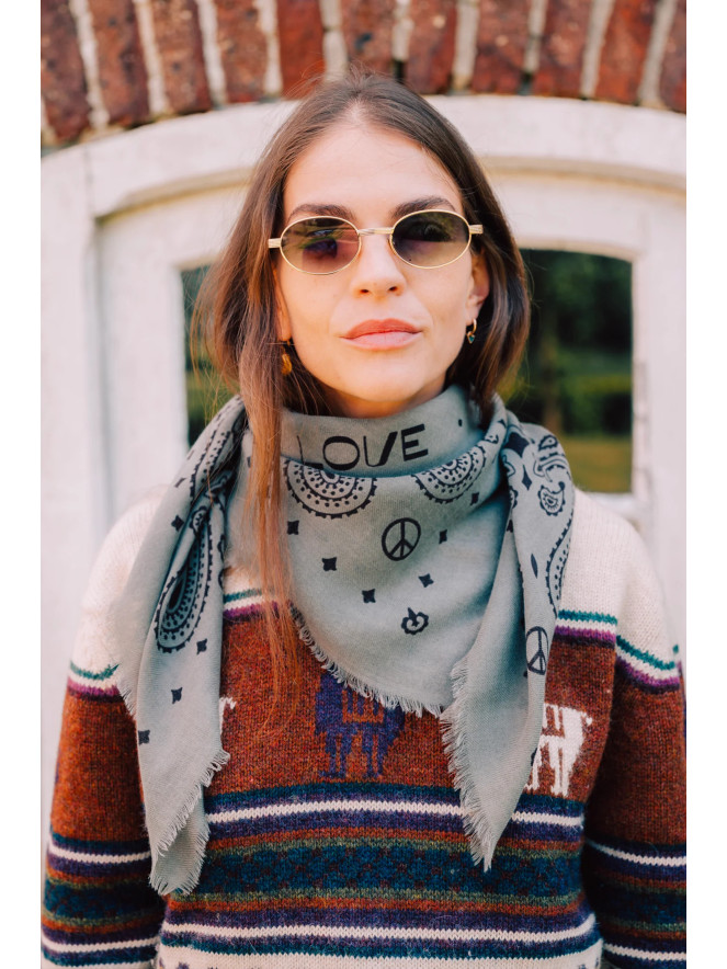 Foulard carré laine ANTAN BANDANA SHADOW-GANACHE 100
