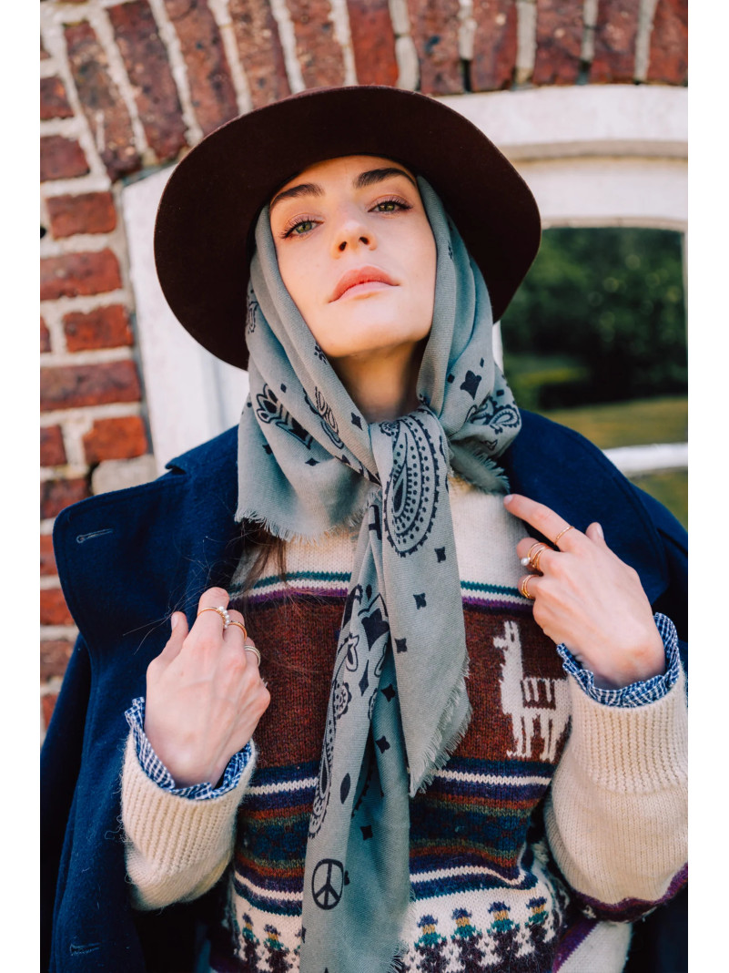 Foulard carré laine ANTAN BANDANA SHADOW-GANACHE 100