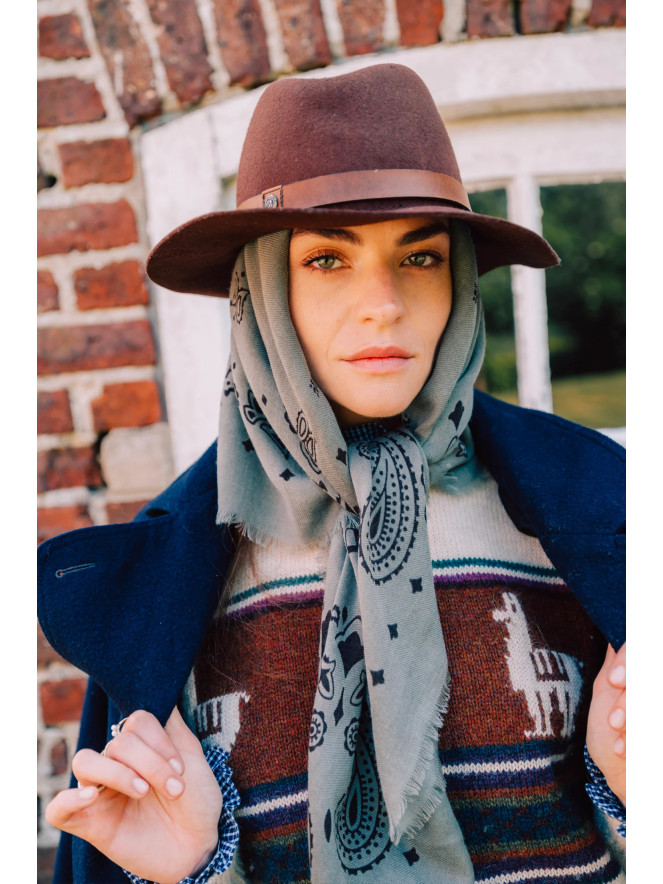 Foulard carré laine ANTAN BANDANA SHADOW-GANACHE 100