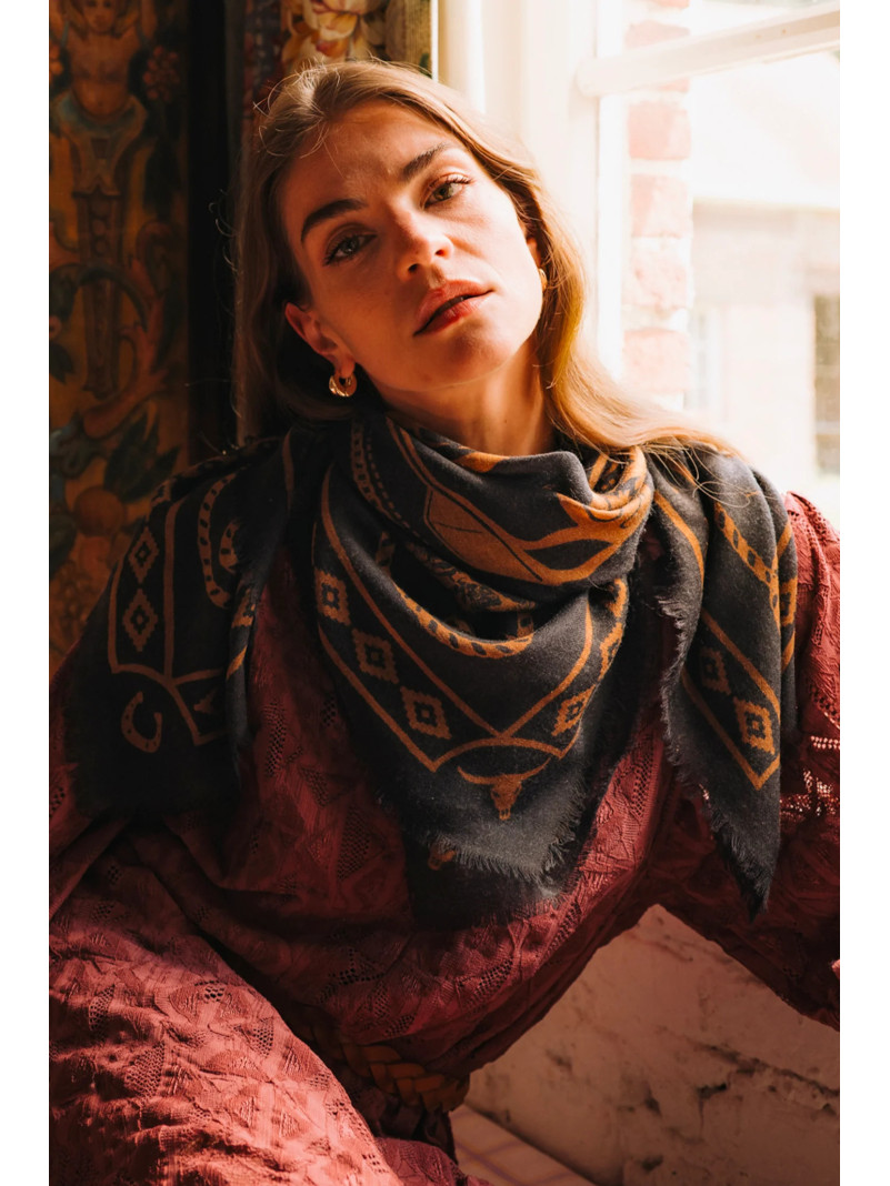Foulard carré laine ANTAN RODEO MOTEL BLACK 100