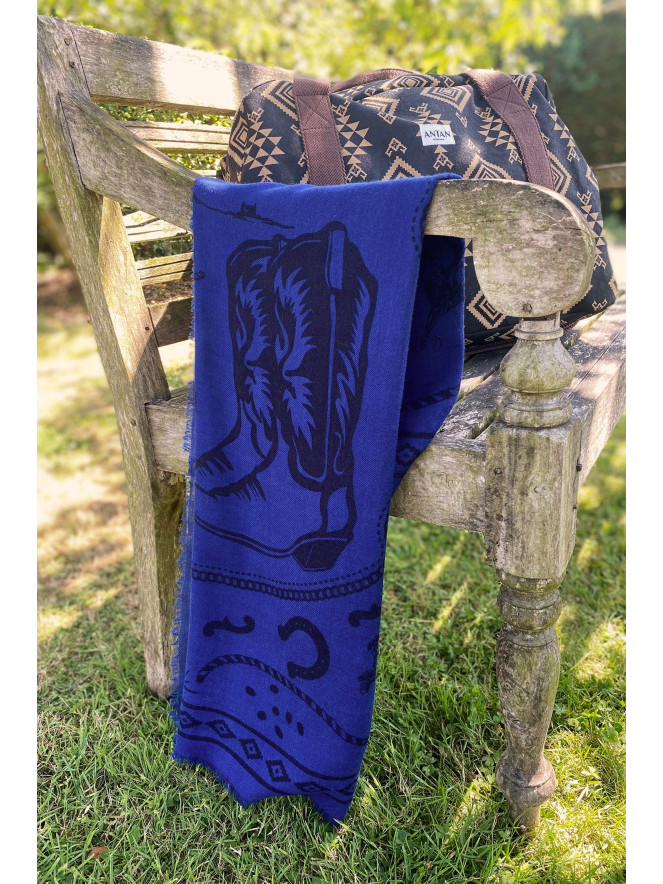 Foulard carré laine ANTAN RODEO MOTEL BLUE 100